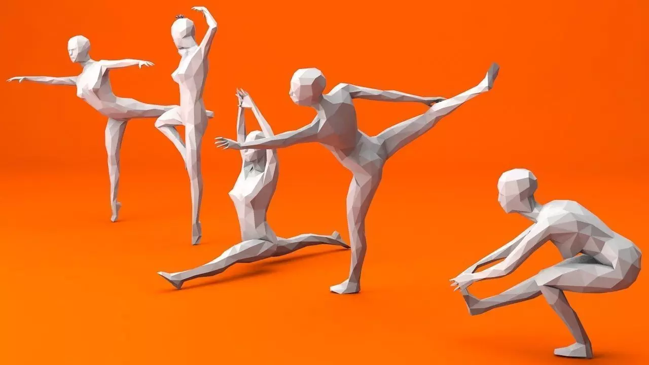 5 Ballet and Skating Lowpoly Women Low-poly 3D model_0