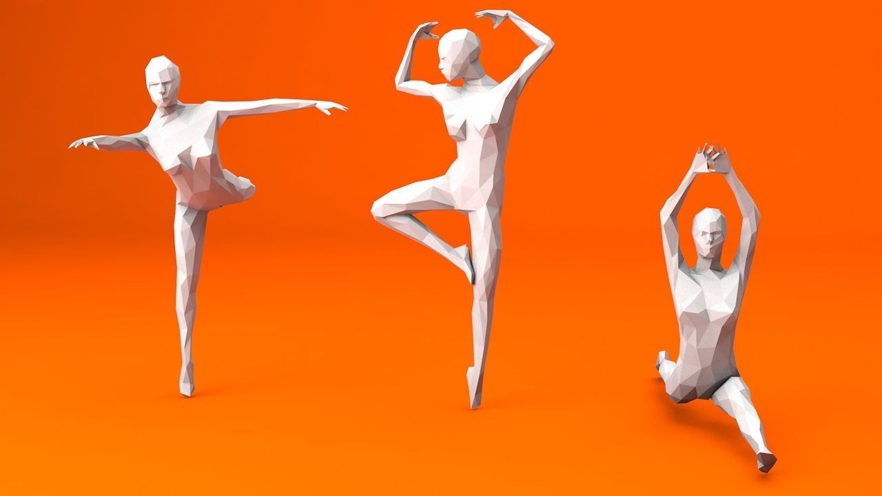 5 Ballet and Skating Lowpoly Women Low-poly 3D model_2