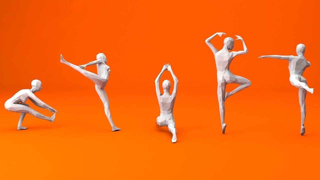 5 Ballet and Skating Lowpoly Women Low-poly 3D model_4