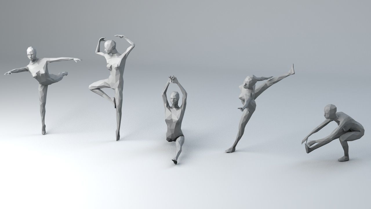 5 Ballet and Skating Lowpoly Women Low-poly 3D model_5