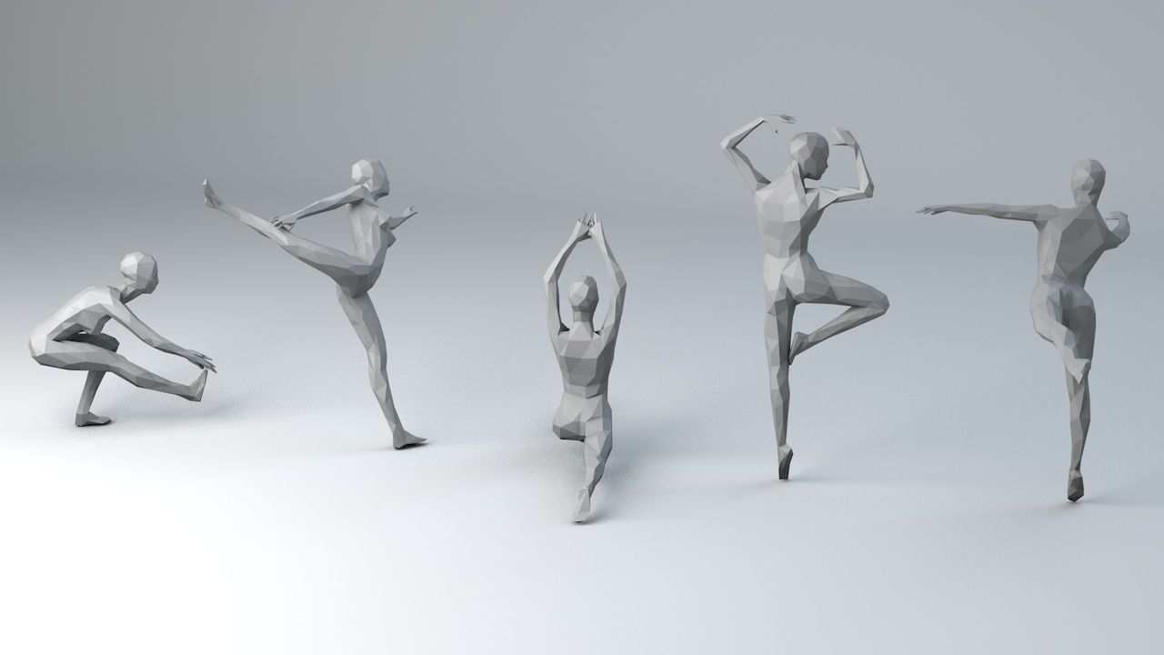 5 Ballet and Skating Lowpoly Women Low-poly 3D model_6
