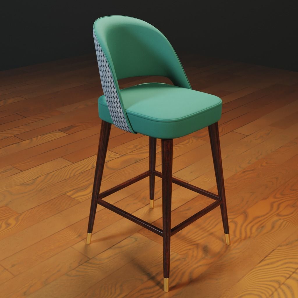 Wooden Bar-Stool Low-poly 3D model_1