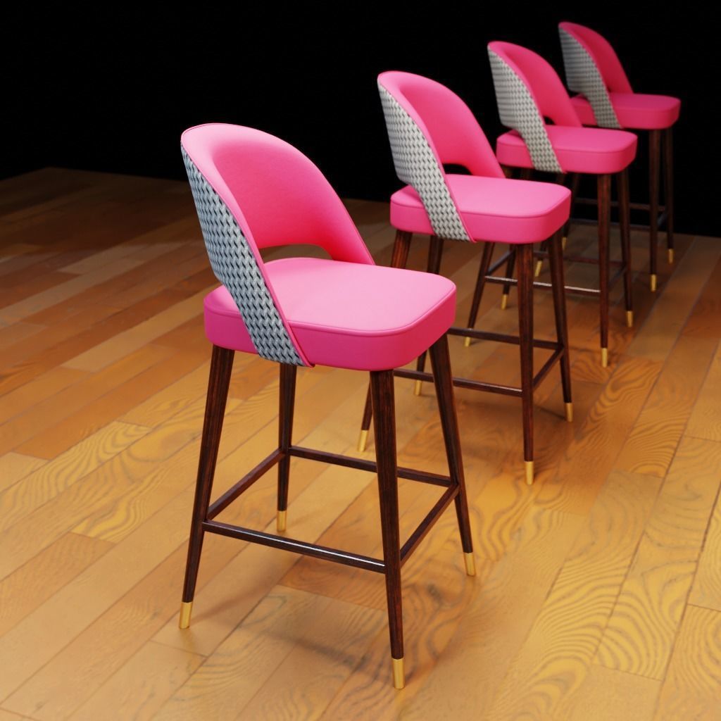 Wooden Bar-Stool Low-poly 3D model_3