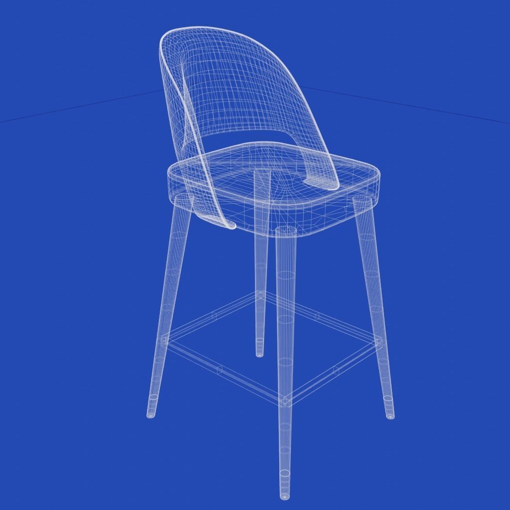 Wooden Bar-Stool Low-poly 3D model_2