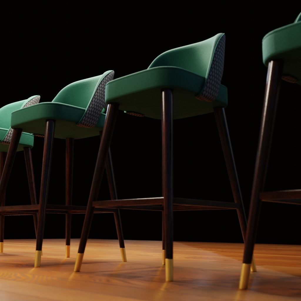Wooden Bar-Stool Low-poly 3D model_4