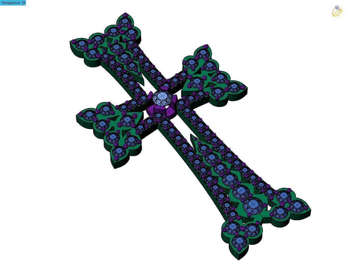 Armenian cross with gems 3D print model_2