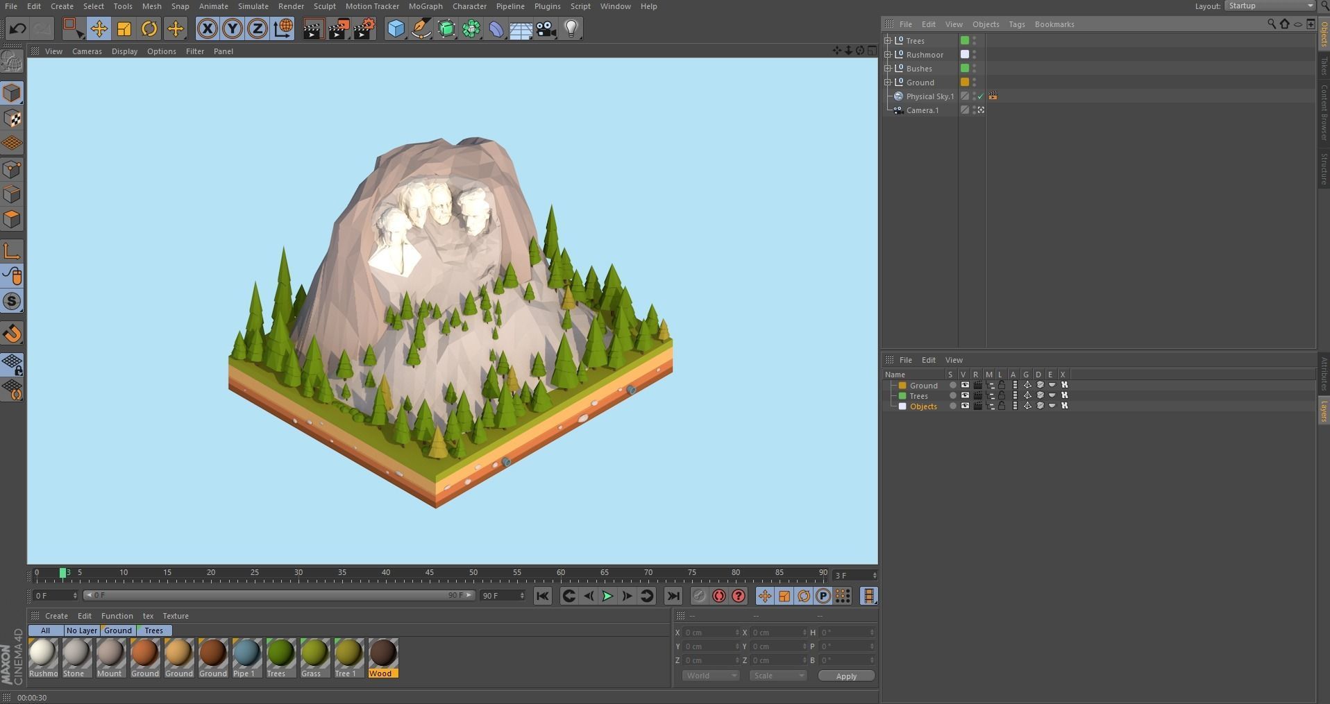 Cartoon Low Poly United States Rushmoor Landmark Low-poly 3D model_14