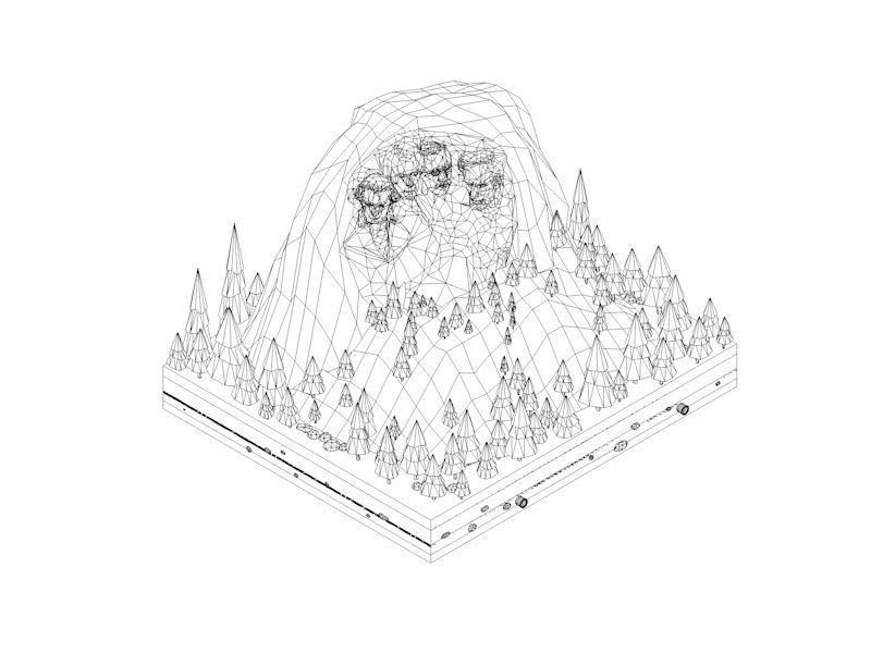 Cartoon Low Poly United States Rushmoor Landmark Low-poly 3D model_7