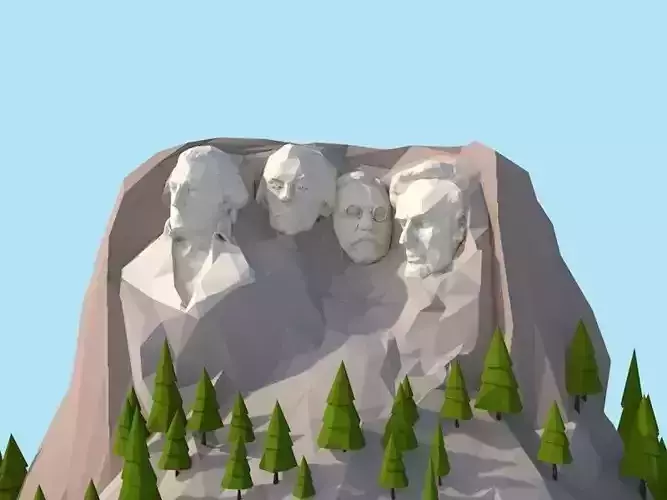 Cartoon Low Poly United States Rushmoor Landmark Low-poly 3D model