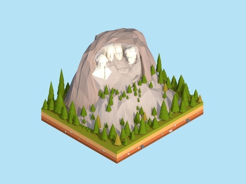 Cartoon Low Poly United States Rushmoor Landmark Low-poly 3D model_3