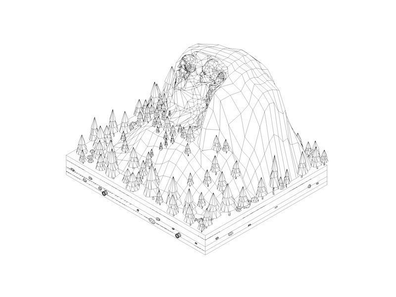 Cartoon Low Poly United States Rushmoor Landmark Low-poly 3D model_9