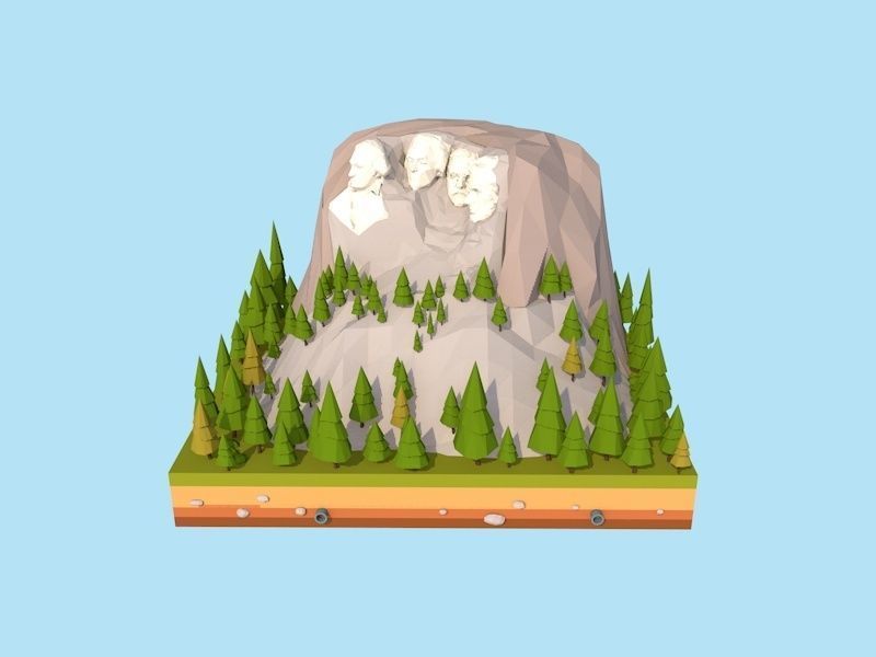 Cartoon Low Poly United States Rushmoor Landmark Low-poly 3D model_2