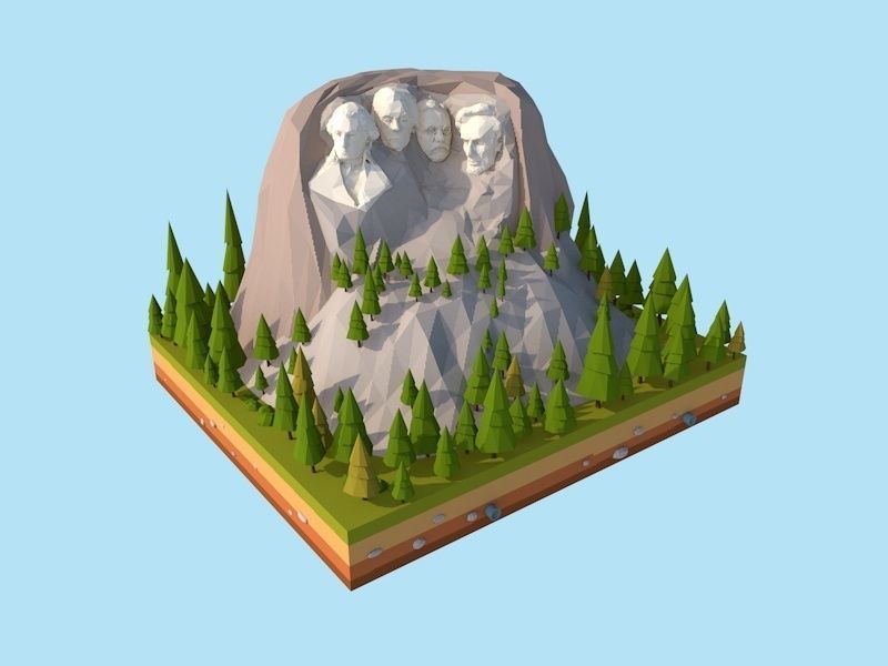 Cartoon Low Poly United States Rushmoor Landmark Low-poly 3D model_1