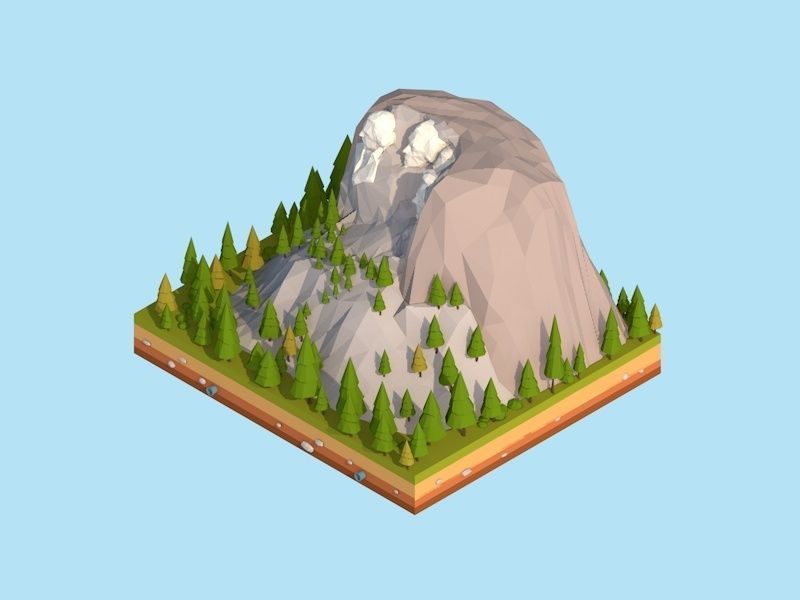 Cartoon Low Poly United States Rushmoor Landmark Low-poly 3D model_4