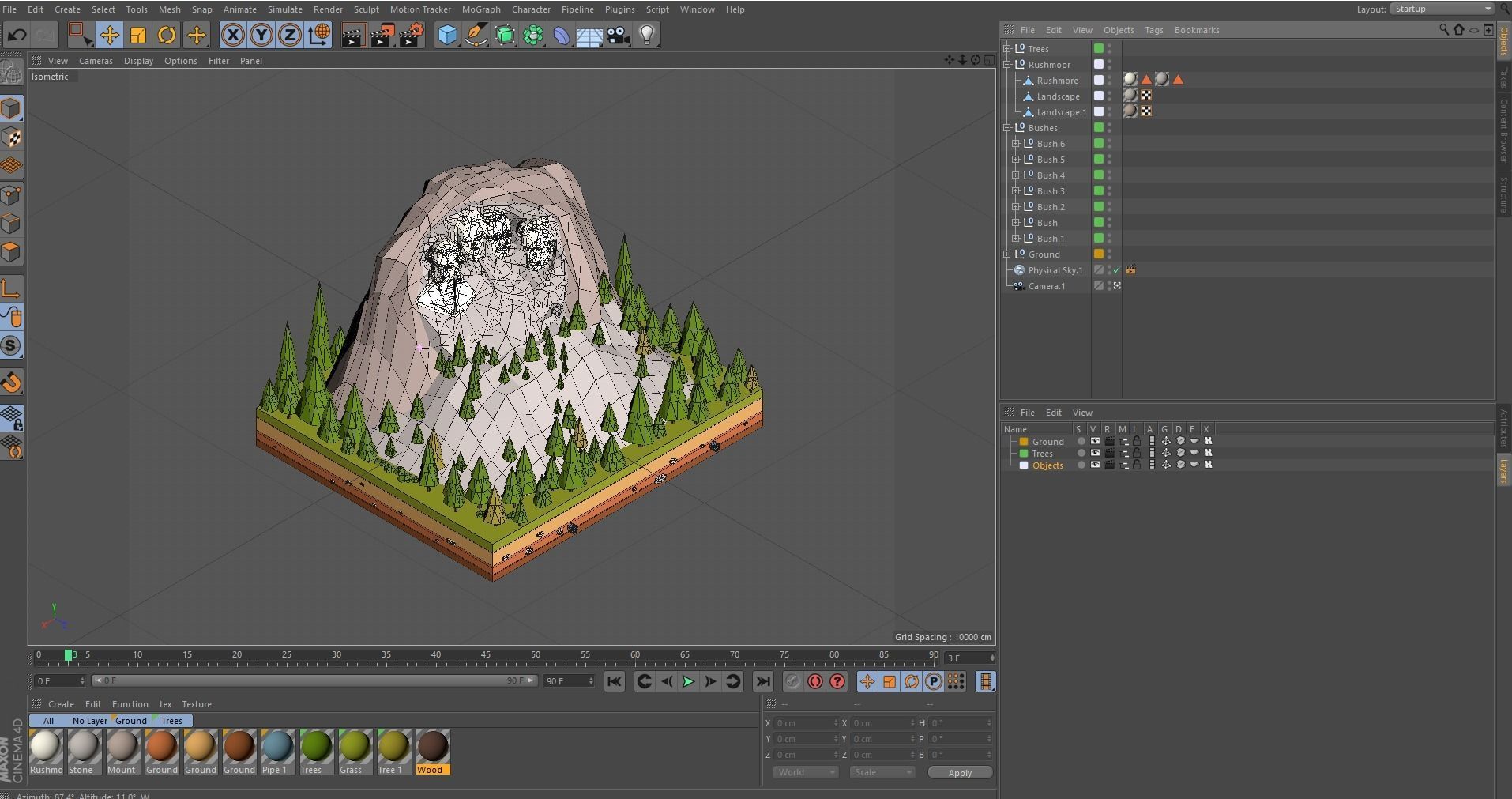 Cartoon Low Poly United States Rushmoor Landmark Low-poly 3D model_13