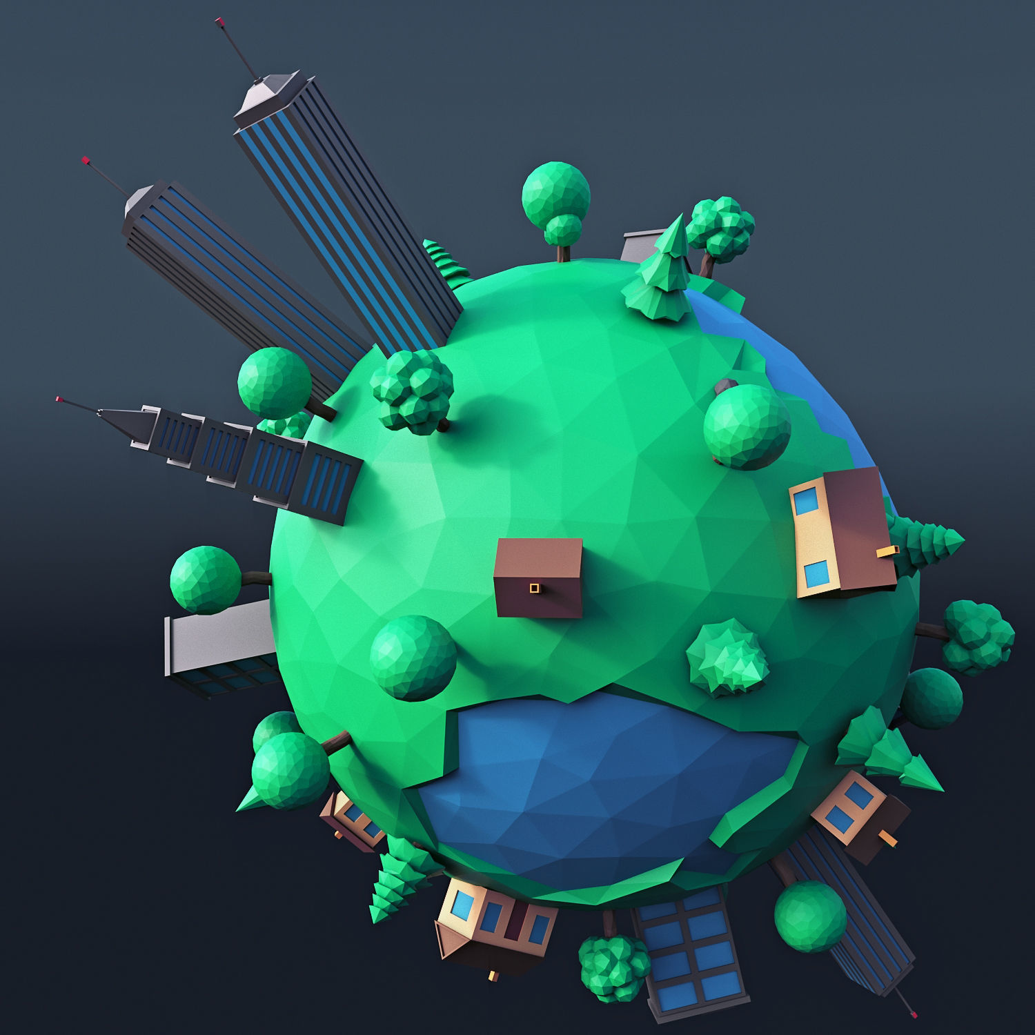 Cartoon Planet 4 Low-poly 3D model_3