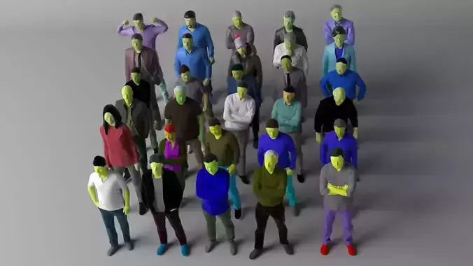 30 low poly colored people