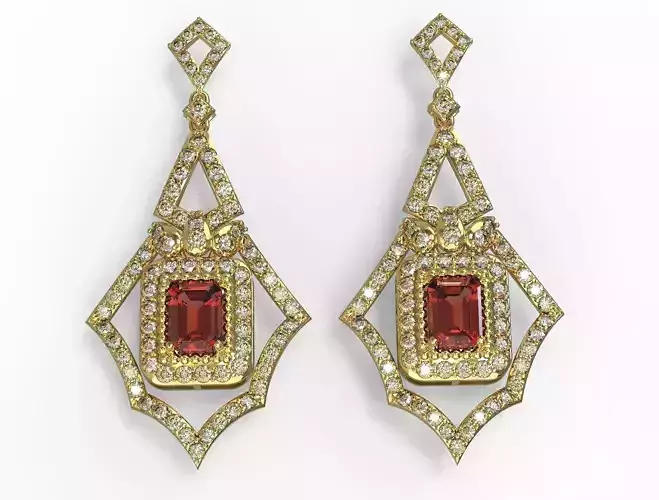 Earrings pendant with citrine and diamonds