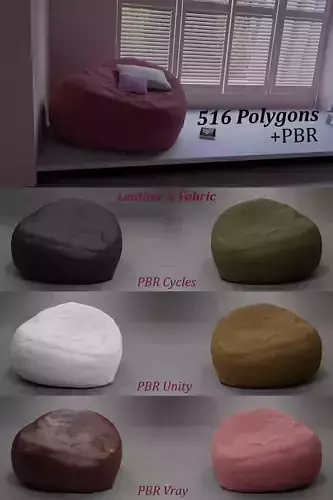 Bean Bag Leather and Fabric stylish Low-poly 3D model