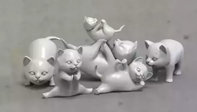 cats Low-poly group of cat figurines 3D print model
