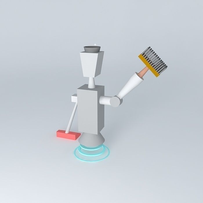 CleanBot robot holding broom Free 3D model_1
