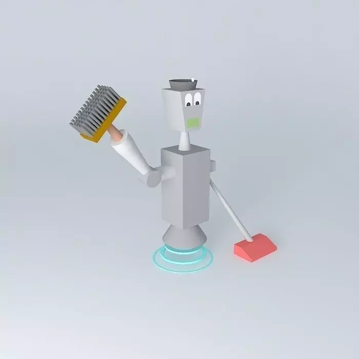 CleanBot robot holding broom Free 3D model_0