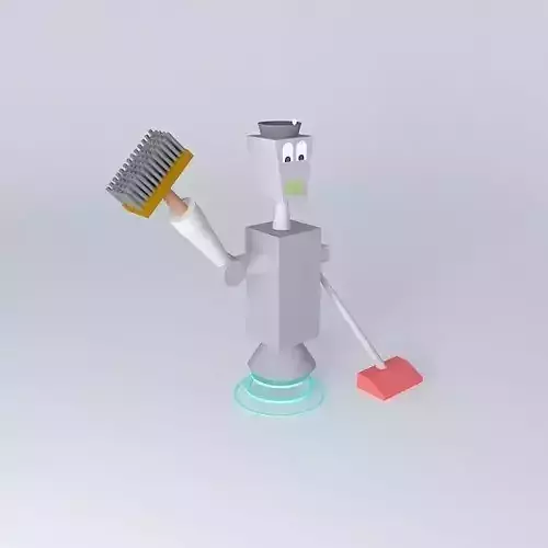 CleanBot robot holding broom