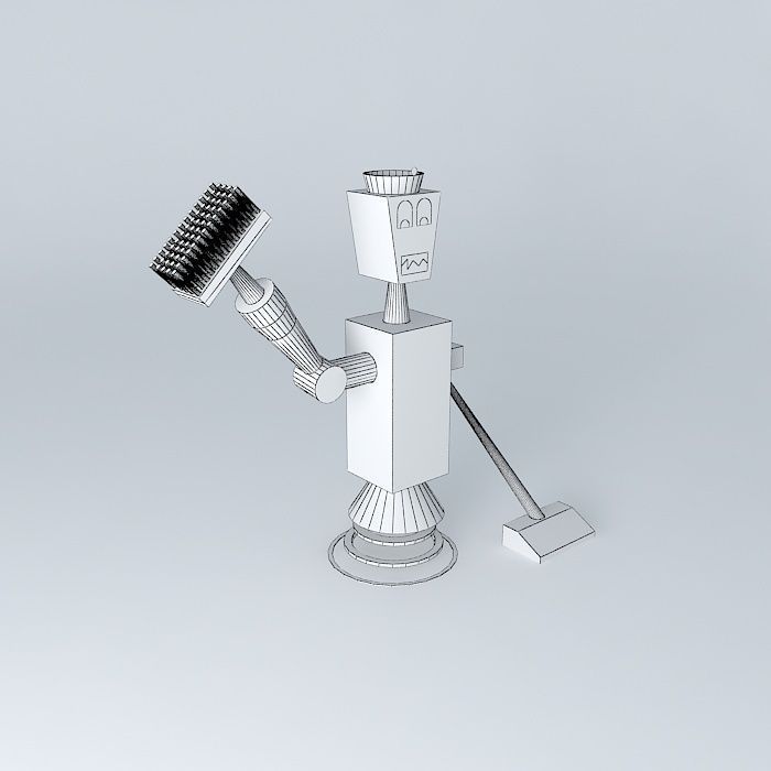 CleanBot robot holding broom Free 3D model_3