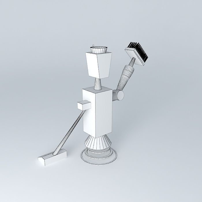 CleanBot robot holding broom Free 3D model_4