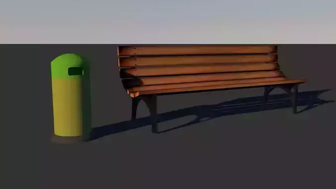 street and park bench with a dustbin FREE Free 3D model