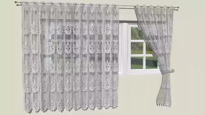 Crochet lace curtains Low-poly 3D model