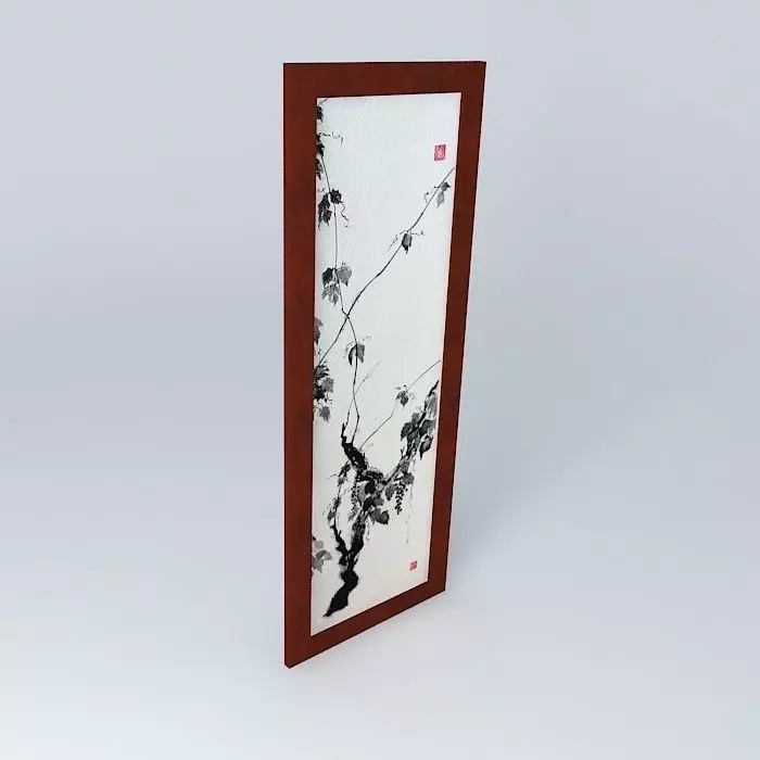 Chinese print painting on wooden frame Free 3D model_0