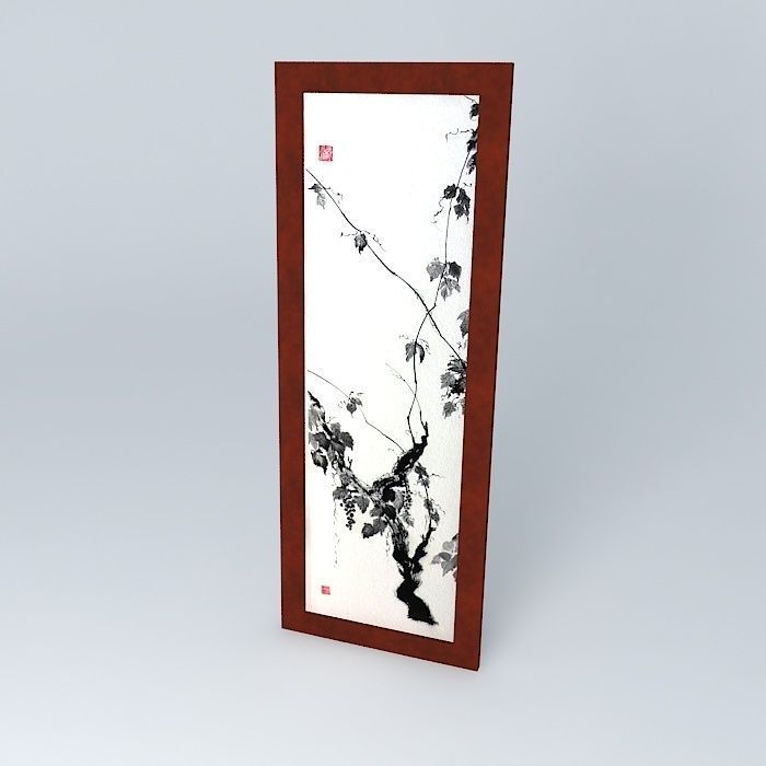 Chinese print painting on wooden frame Free 3D model_1