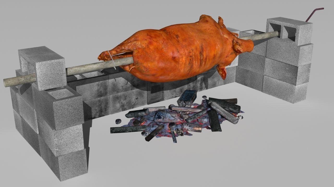 spit roast Low-poly 3D model_5