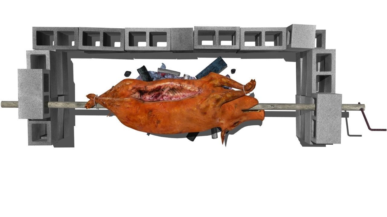 spit roast Low-poly 3D model_4