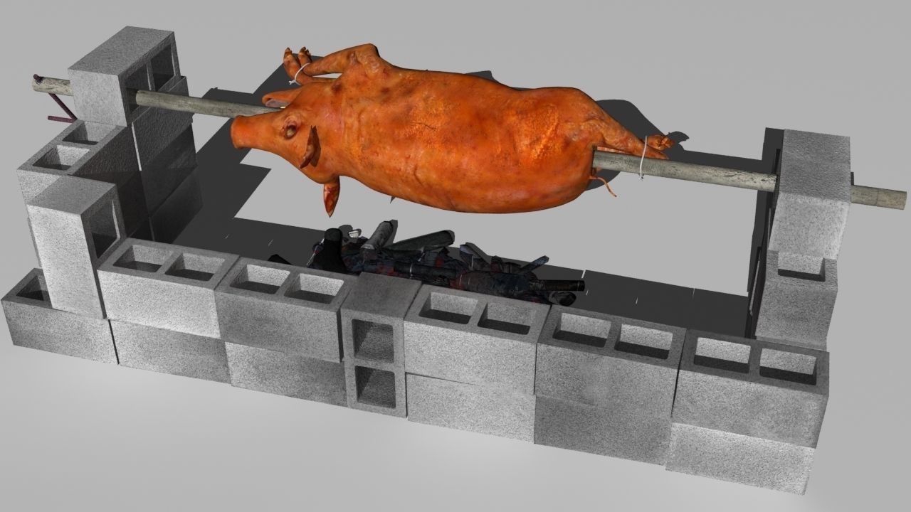 spit roast Low-poly 3D model_7
