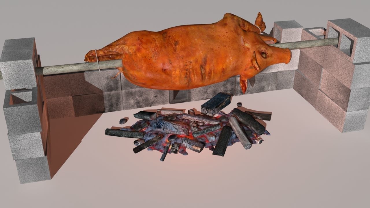 spit roast Low-poly 3D model_2