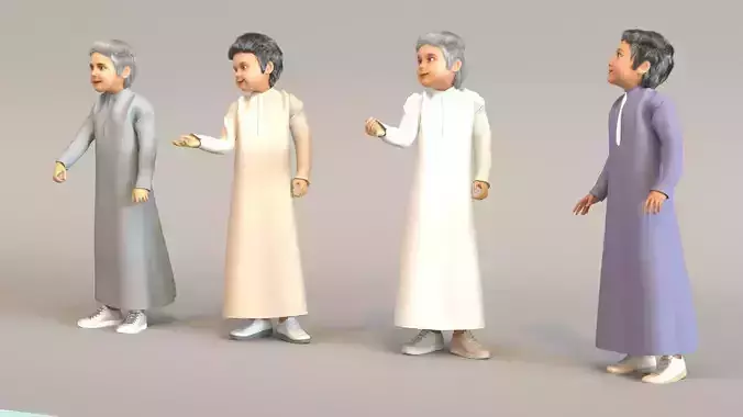 4x Arabic real cloth simulation loop animated boys 3D model