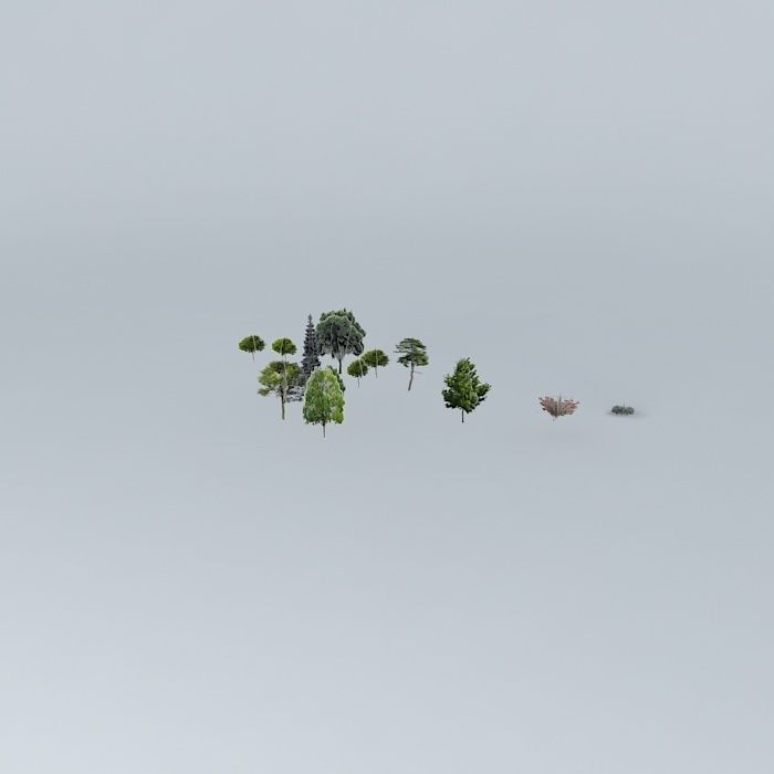 Green group of trees on cloudy day Free 3D model_1