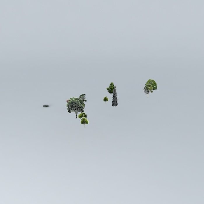 Green group of trees on cloudy day Free 3D model_2