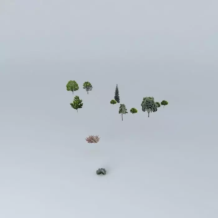 Green group of trees on cloudy day Free 3D model_0