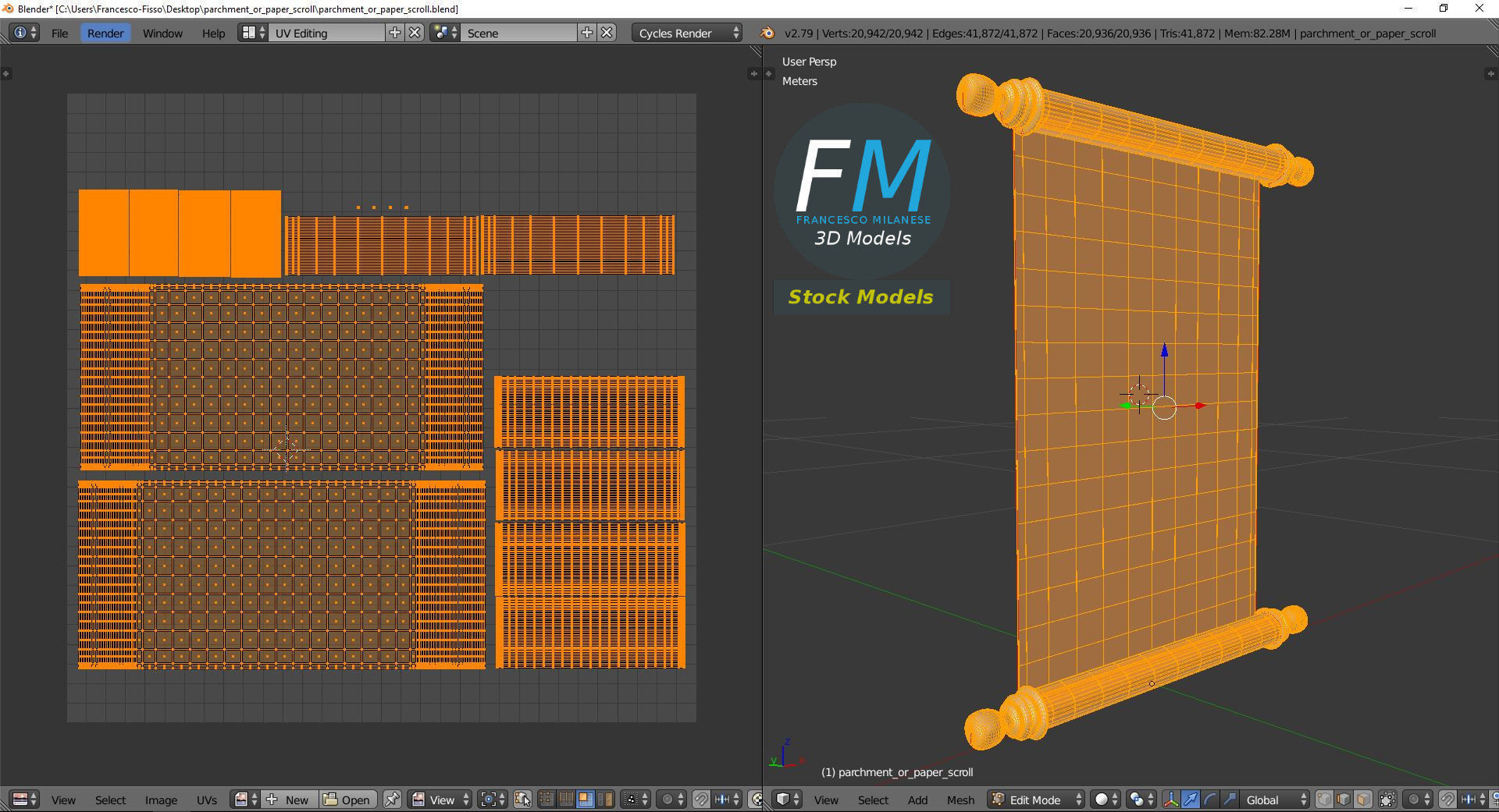 Parchment or paper scroll 3D model_10