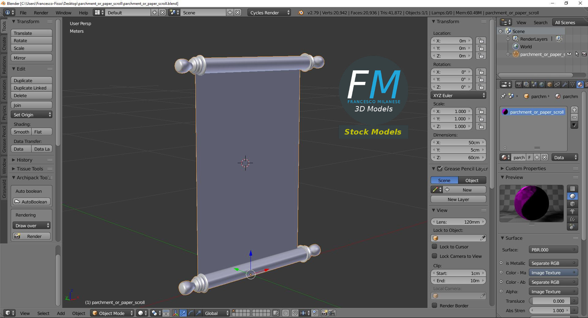 Parchment or paper scroll 3D model_9