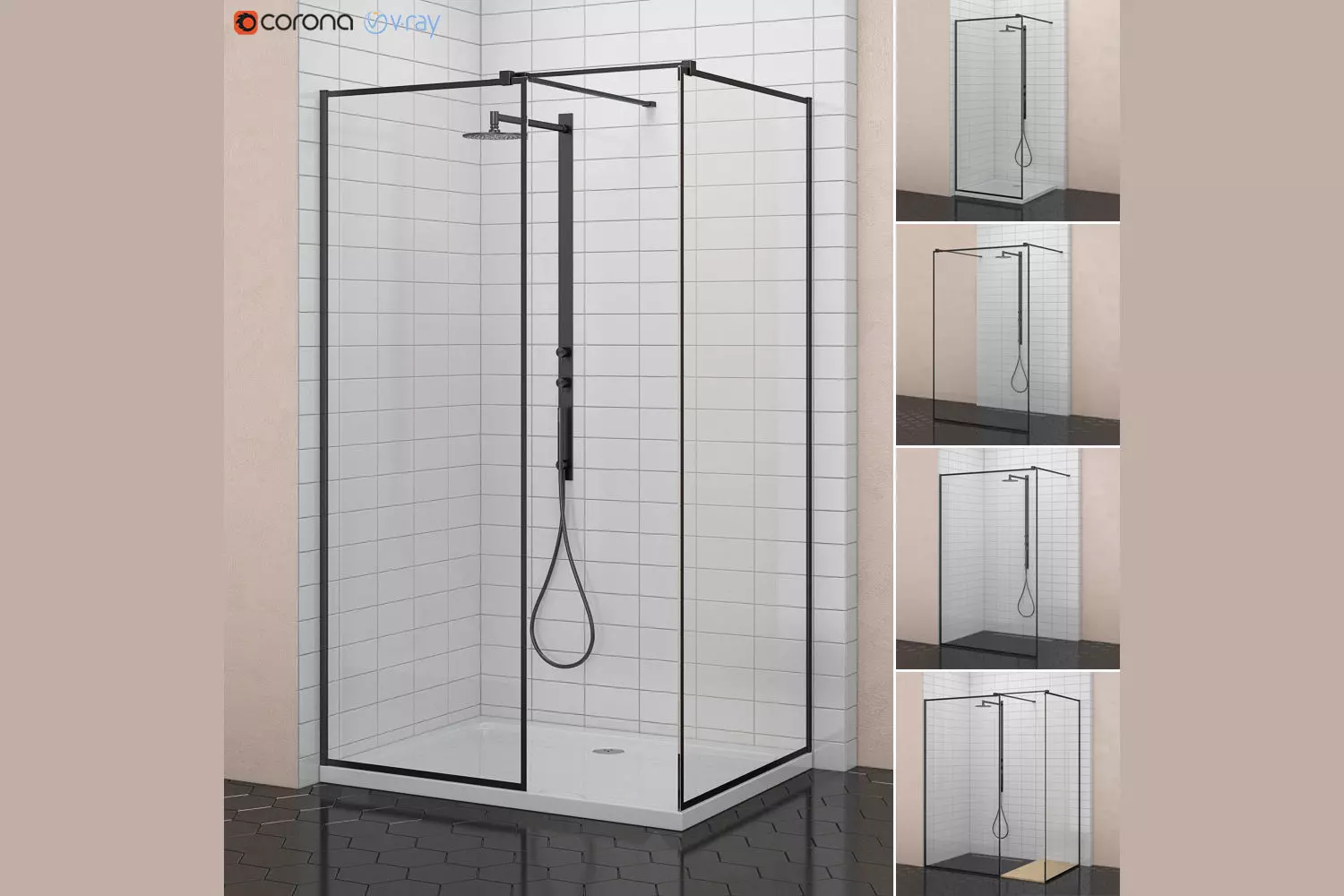 Cabin showers Radaway Modo New Black Frame 3D model_0