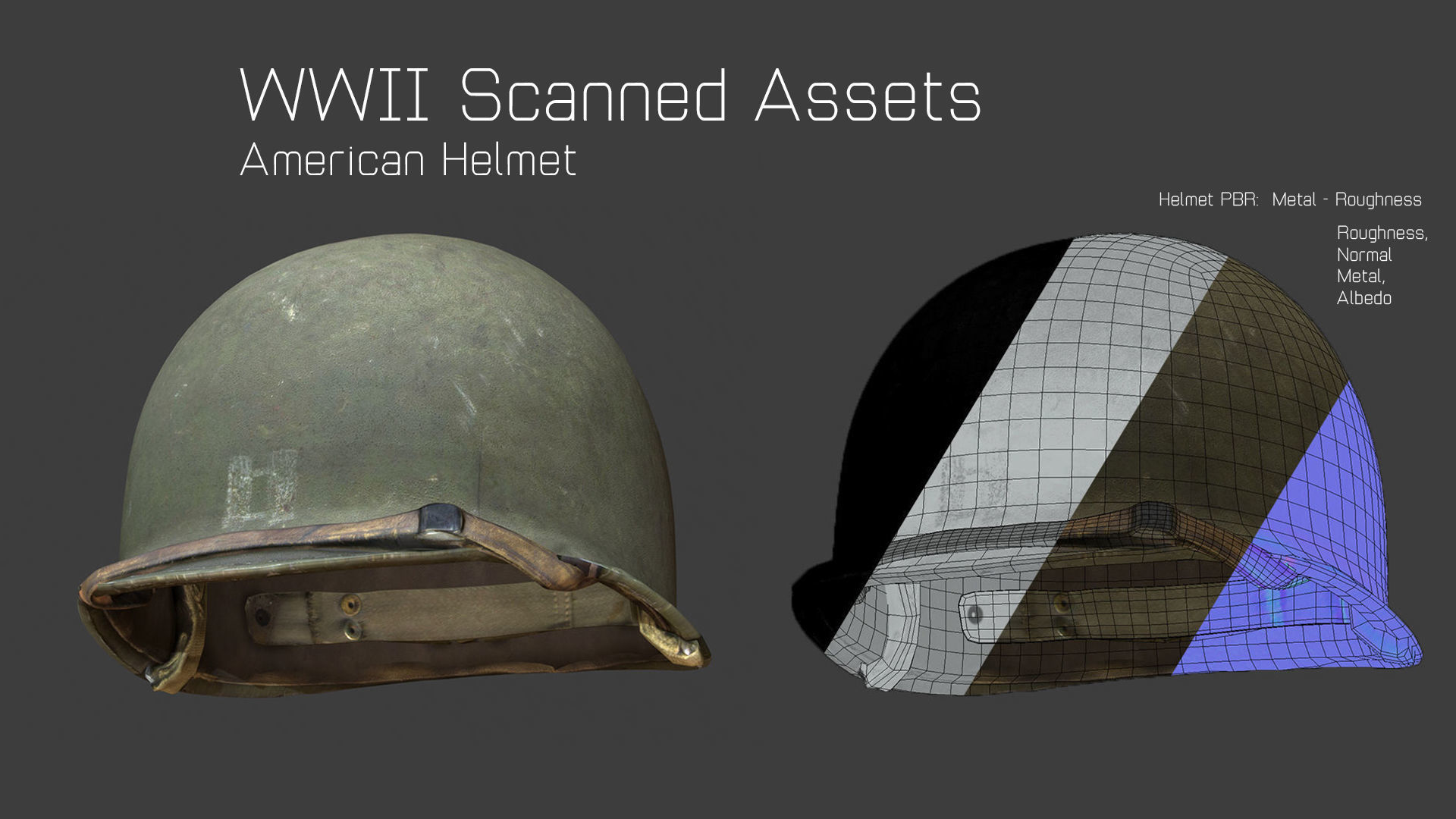US Helmet - WW2 Scanned Asset Pack Low-poly 3D model_3