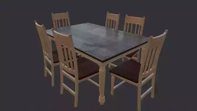 Low Poly Table dining and chairs