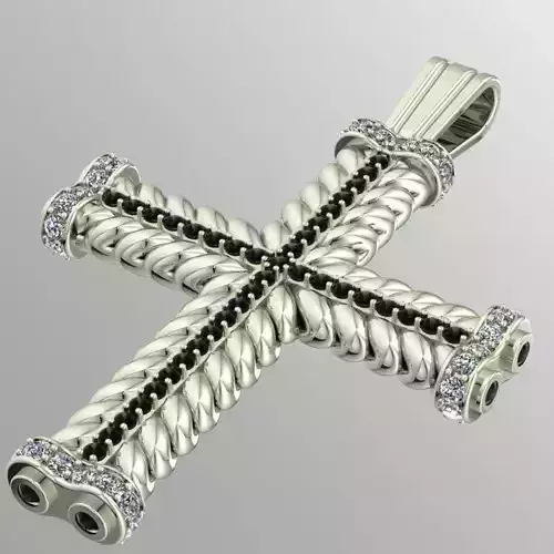 VINTAGE CROSS WITH BLACK AND WHITE DIAMONDS 
