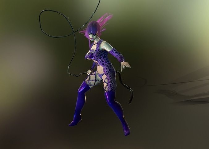 Catwoman woman costume flying with rope Low-poly 3D model