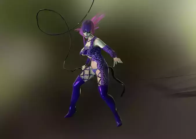 Catwoman woman costume flying with rope Low-poly 3D model