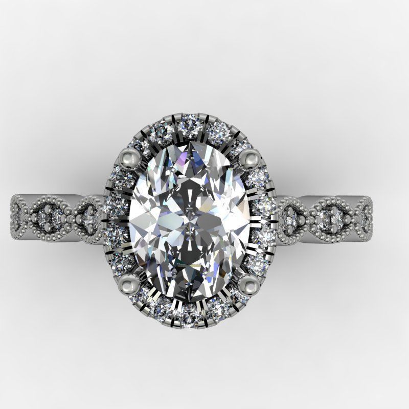 Oval halo engagement ring with marquise shape elements on shank 3D print model_1